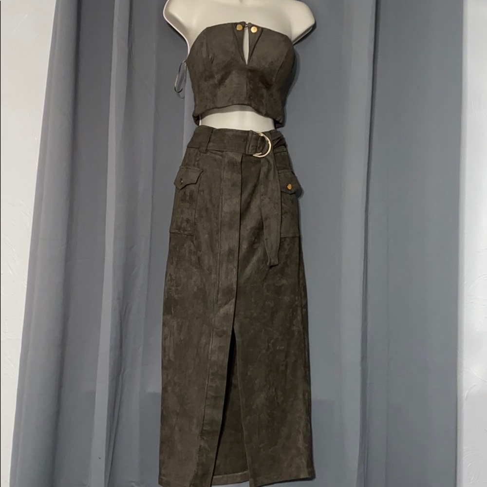 Olive two piece midi skirt set